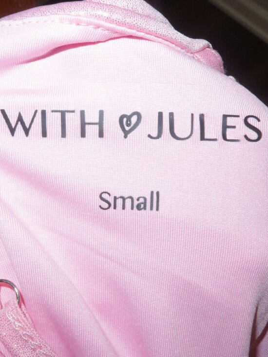 NWT Girls With Jules Metallic Ruched Mini Dress Pastel Pink Party Dance S 8/10 - Picture 6 of 7